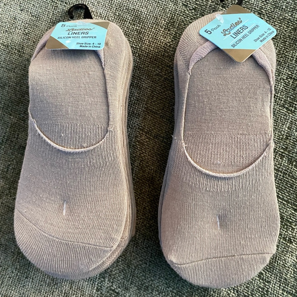 NWT Ladies silicon heel gripper shoe liner no show socks (2)5 pack size 4-10